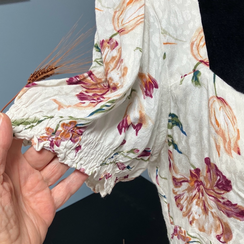 Lulu's XL Cream Floral Midi Dress With Slit-Pink & Brown Blossoms-Cottagecore - Picture 7 of 11